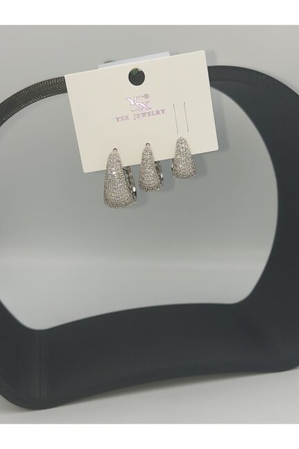 Ysx Taşlı Halka Pirinç Küpe Seti